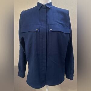 BALDANZA Women’s Navy Blue Blouse. Hidden buttons. Panels. Wool/Cotton  Size 6